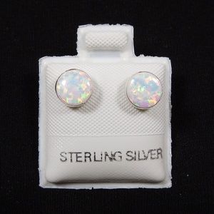 6mm White Fire Opal 925 Sterling Silver Stud